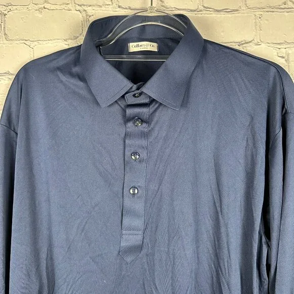 NWOT Collars & Co Men's Long Sleeve Semi-Spread Dress Collar Polo, Size XL, Navy - Picture 5 of 10